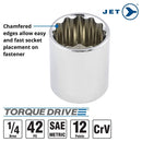 JET 42-Piece 1/4-inch Drive SAE/Metric, 12 Point, Ratchet Wrench Chrome Socket Set, 600126