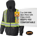 Pioneer 6942 Work Hoodie, High Visibility & Reflective Micro Fleece, Full Front Zipper, Detachable Hood, Black, Unisex, 5XL, V1060570-5XL