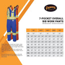 Pioneer FR 7-Pocket Overall Bib Work Pants, Premium Cotton & Nylon Blend, Reflective Stripes, Blue, 4XL, V2540450-4XL