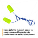 3M E-A-Rsoft Yellow Neons Corded Earplugs Large, Hearing Conservation 311-1251 in Poly Bag Large Size