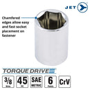 JET 45-Piece 3/8-inch Drive SAE/Metric, 6 Point, Ratchet Wrench Chrome Socket Set, 600241