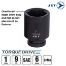 JET 1 Inch Drive Impact Socket Set - SAE 6 Point Deep Sockets with Torque Drive - 9 Pieces