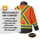 Pioneer Hi Vis Heavy Duty Waterproof Safety Jacket -All Seasons 300D Trilobal Ripstop Coat - Hi-Vis Orange