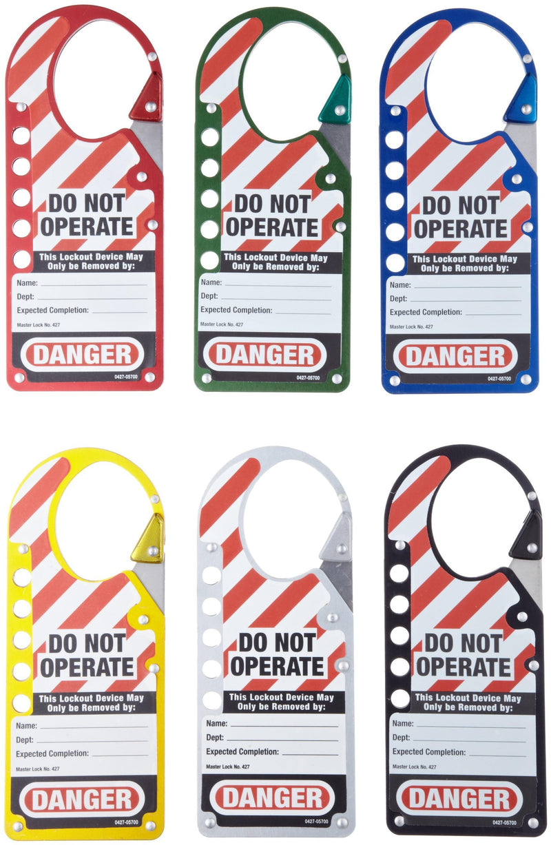 Master Lock 427AST Snap-On Lockout Hasp with Tag, 6 Assorted Colors