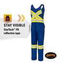 Pioneer FR 7-Pocket Overall Bib Work Pants, Premium Cotton & Nylon Blend, Reflective Stripes, Blue, L, V2540450-L