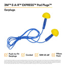 3M E-A-R Express Pod Plugs Corded Earplugs, Hearing Conservation Blue Grips 311-1114 in Pillow Pack (Pack of 100)