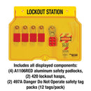 Master Lock Lockout Tagout Station, Covered Group Lockout Station, Includes 4 Aluminum Padlocks, 1482BP1106