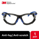 3M Safety Glasses, Solus 1000 Series, ANSI Z87, Scotchgard Anti-Fog, Clear Lens, Blue/Black Frame, Removable Foam Gasket and Strap