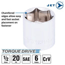 JET 20-Piece 1/2-inch Drive SAE, 6 Point, Ratchet Wrench Chrome Socket Set, 600323