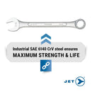 Jet Torque Wrench Set and Organizer – 16 Piece Raised Panel Combination, 1/4 inch - 1-1/4 Inch Sizes, Industrial Strength Chrome Vanadium, Included Pouch, Meets ANSI Specifications, 700121