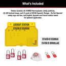 Master Lock 1482BP410 4-Padlock Capacity Lockout Station with Cover, Includes 4 Zenex Padlocks, Yellow