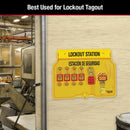 Master Lock 1482BP410 4-Padlock Capacity Lockout Station with Cover, Includes 4 Zenex Padlocks, Yellow