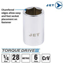 JET 28-Piece 1/4-inch Drive Metric, 6 Point, Ratchet Wrench Chrome Socket Set, 600116