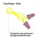 3M™ No-Touch Foam Corded Plugs, P2001, Purple, 400 Pairs (4 Boxes of 100 Pairs)