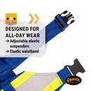 Pioneer FR 7-Pocket Overall Bib Work Pants, Premium Cotton & Nylon Blend, Reflective Stripes, Blue, 2XL, V2540450-2XL