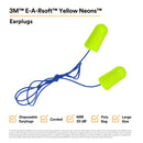 3M E-A-Rsoft Yellow Neons Corded Earplugs Large, Hearing Conservation 311-1251 in Poly Bag Large Size
