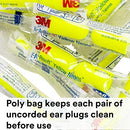 3M E-A-Rsoft Yellow Neons Corded Earplugs Large, Hearing Conservation 311-1251 in Poly Bag Large Size