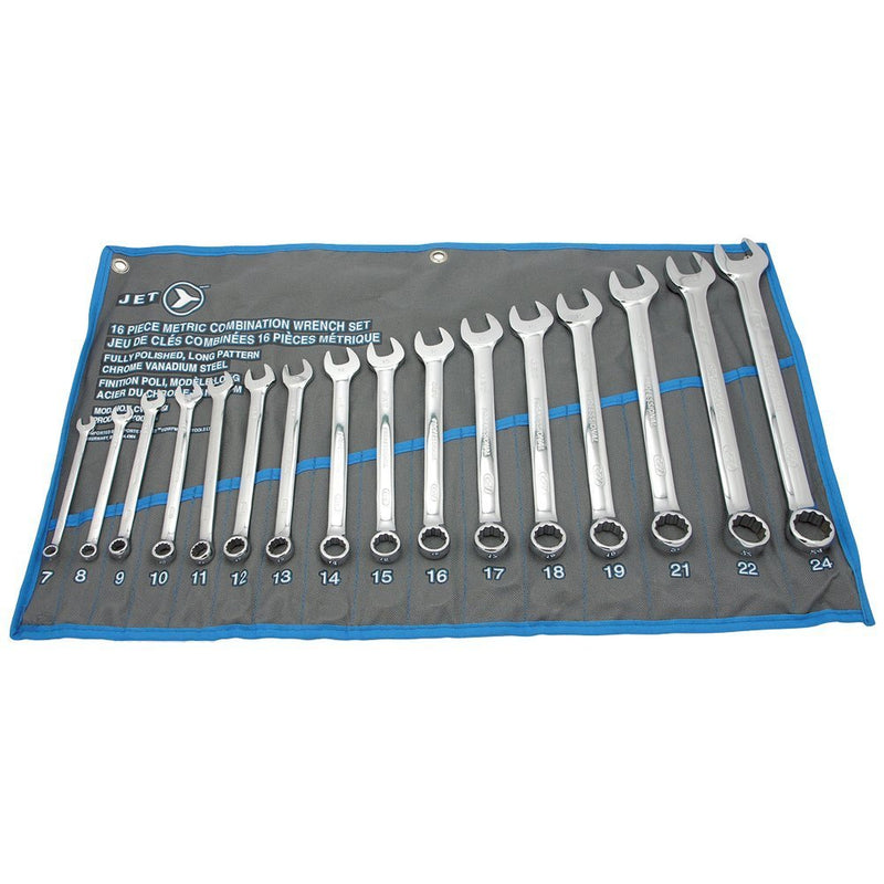 JET 16-Piece Long Metric Fully Polished Combination Wrench Set, 700185
