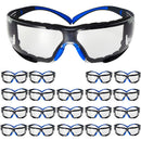 3M Safety Glasses, SecureFit, 20 Pack, ANSI Z87, Scotchgard Anti-Fog Anti-Scratch Clear Lens, Blue/Grey Frame, Removable Foam Gasket, Flexible Temples