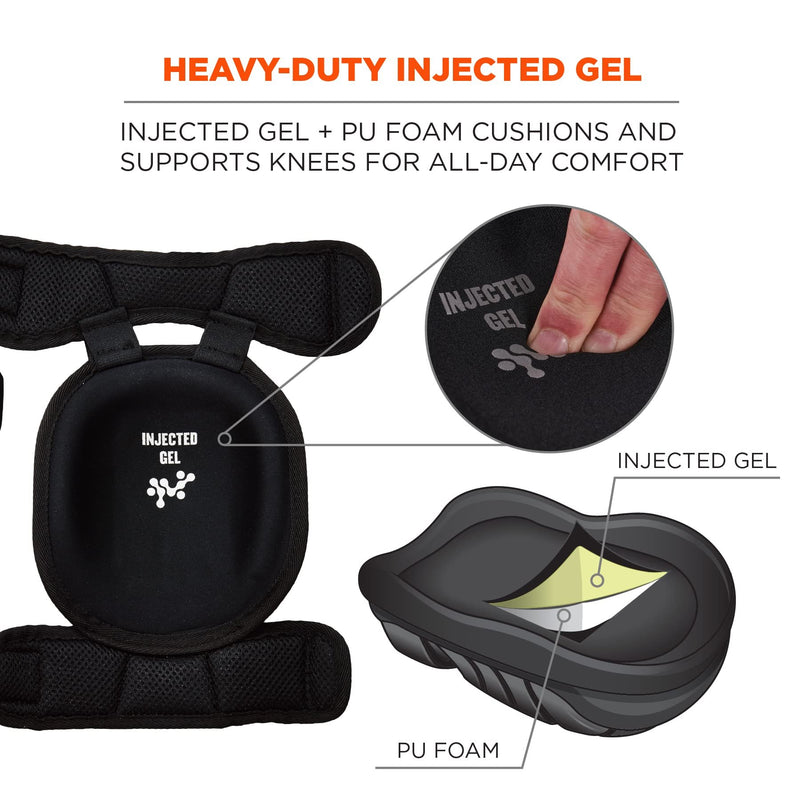 Ergodyne Proflex 344 Professional Knee Pads, Protective Short Cap, Injected Gel Techology, Adjustable Padded Comfort Straps, Black