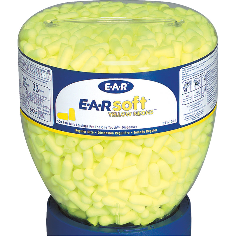 3M™ E-A-Rsoft 391-1005 Yellow Neons One Touch Refill, Large, 33 dB NRR, Uncorded. 400 each