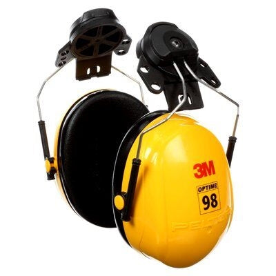 3M PELTOR H9P3E Optime™ 98 Earmuffs, hard hat attached. Each
