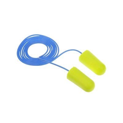 3M E-A-Rsoft Yellow Neon Earplugs, 311-1250, foam roll down, corded. Case/2000 Pairs