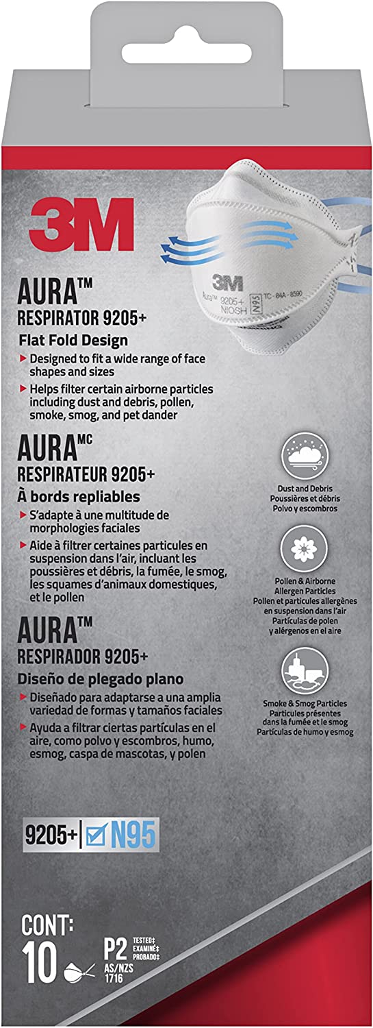 3M Aura 9205+ N95 Particulate Masks. Box/10 Masks