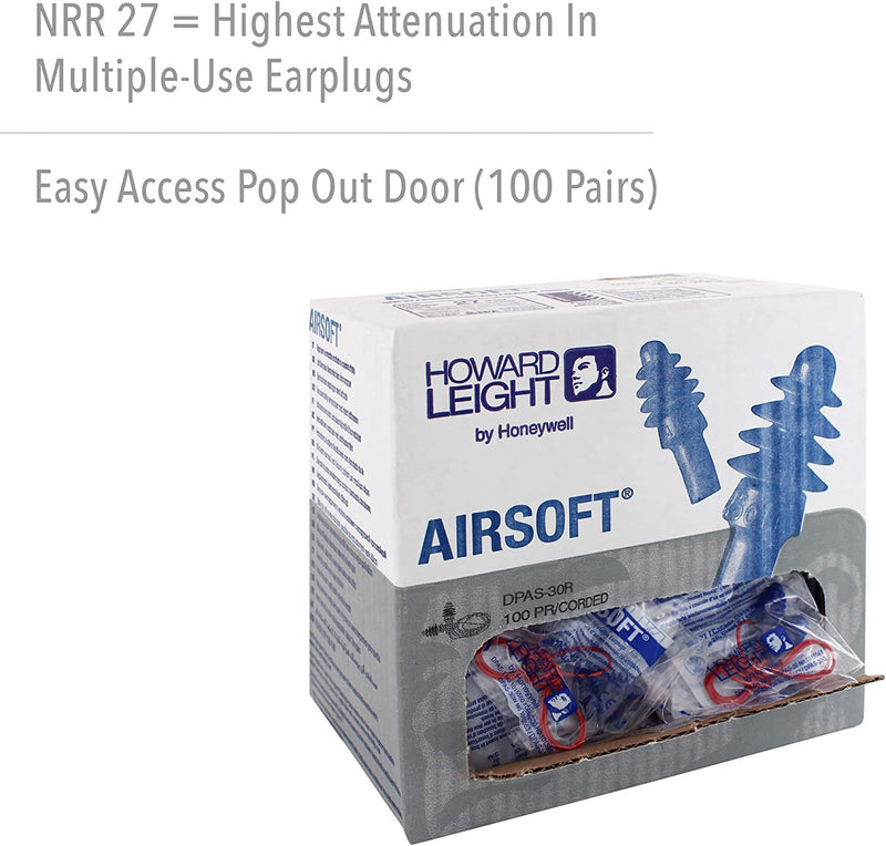 Howard Leight DPAS-30R Airsoft Red Reusable Wired Ear Plugs, One Size, Red,. Box/100pairs