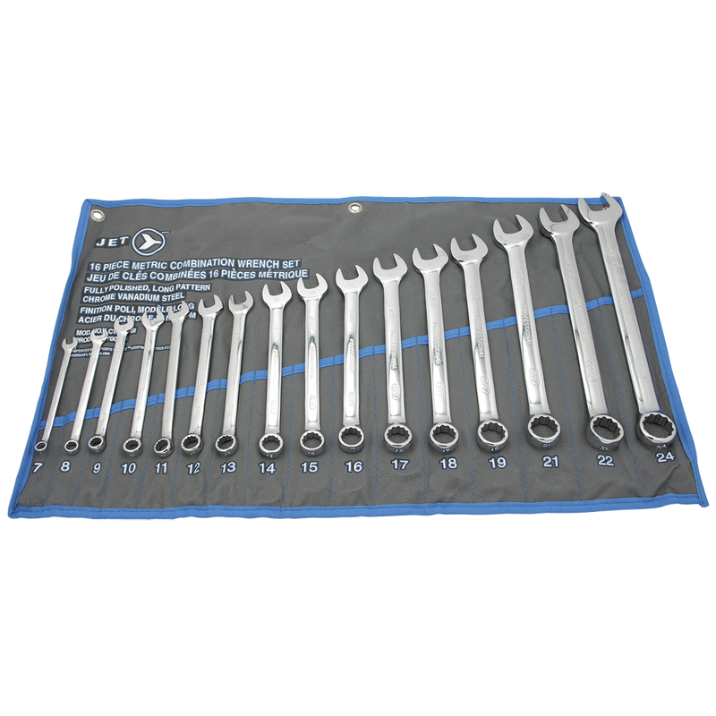 Jet 700185 16 PC Long Metric Fully Polished Combination Wrench Set