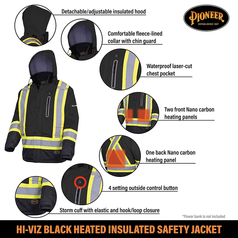 Pioneer V1210170 Hi-Viz Heated Insulated Black Safety Jackets. Each